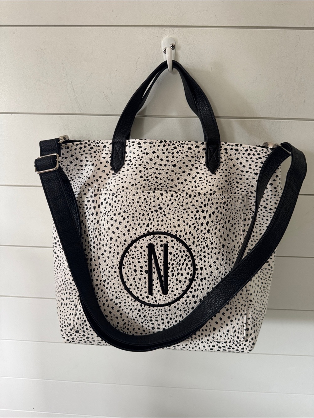 Thirty-One Window Shopper Tote Spotty Print w/ N Monogram